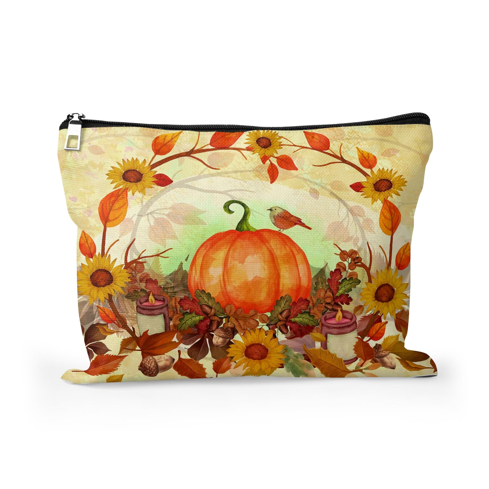 Cafl Hawaiian Palm Leaf Makeup Bag Tropical Palm Trees Cosmetic Bag Zipper Pouch Large Toiltry Bag Travel Linen Make Up Organizer Purse for Women 10×8Inch